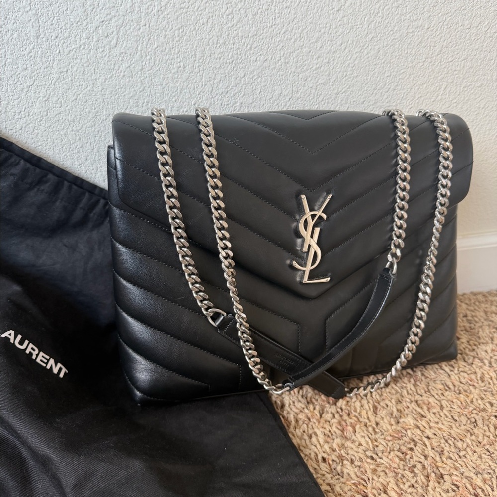 Yves Saint Laurent Black Chevron Leather Shoulder Bag